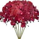 FagusHome 6 Pcs Artificial Phalaenopsis Flowers 32 Inch Artificial Orchid Flowers Stem Plants Fake Flowers for Home Dcor (Red)