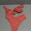 geluboao Bikini Set for Women Solid V Neck Knot Front Push Up High Leg Thong Two Piece Swimsuit (X-Small, Reddish Orange)