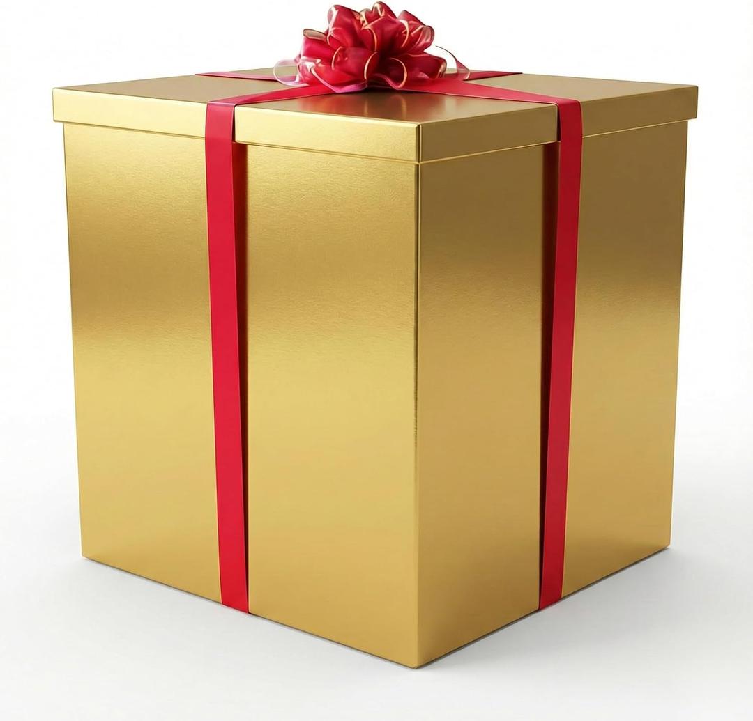 Giant Gift Box 28x28x28in JUMBO Extra Large Gold Cardboard Decorative Box with Lid, Gold Gift Box for Birthday Surprise, Pregnancy Announcement, Gender Reveal, Valentine's Day, Chinese New Year & Other Celebrations