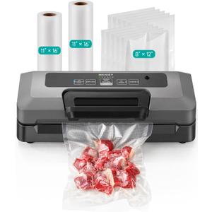 HiCOZY Vacuum Sealer for Food, Powerful Heat Food Sealer, Dry Moist 7-1 Multiple Automatic Modes, Easy-Lock Handle, Compact Design with 10 Vacuum Bags & 2 Bag Rolls, Bag Cutter Included, Space Gray
