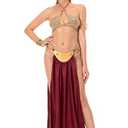 Xikaufo Adult Princess Slave Outfit Bikini Carnival Cosplay Costume Dress Gold Bra Halloween Party Costume Outfits for Women(S)