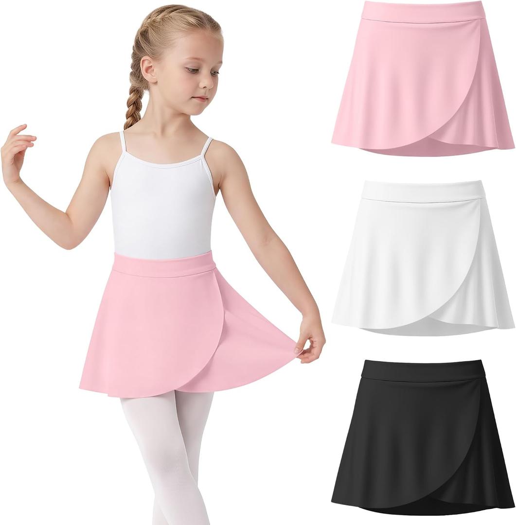 3 Pack Girl's Ballet Skirts | Ballet Skirts, Toddler, Wrap, Dance, Ballerina Dress, Cross over, Pull on, Elastic Waist, Yoga, 2-12 Years (White)