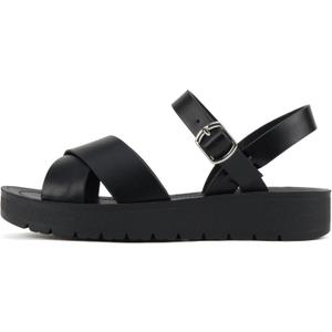 Soda CHESTER ~ Women Flat Sandals Flatform Ankle Buckle Criss Cross Band Straps Sandals Shoes (Gold Raffia, 6) (Black)