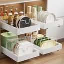 2 Pack Pull Out Cabinet Organizer with 8 Dividers,21.8" Deep Slide Out Drawers for Cabinets Adhesive Pull Out Drawers Heavy Duty Pull Out Shelves for Kitchen, Cupboard, Pantry, Bathroom-White