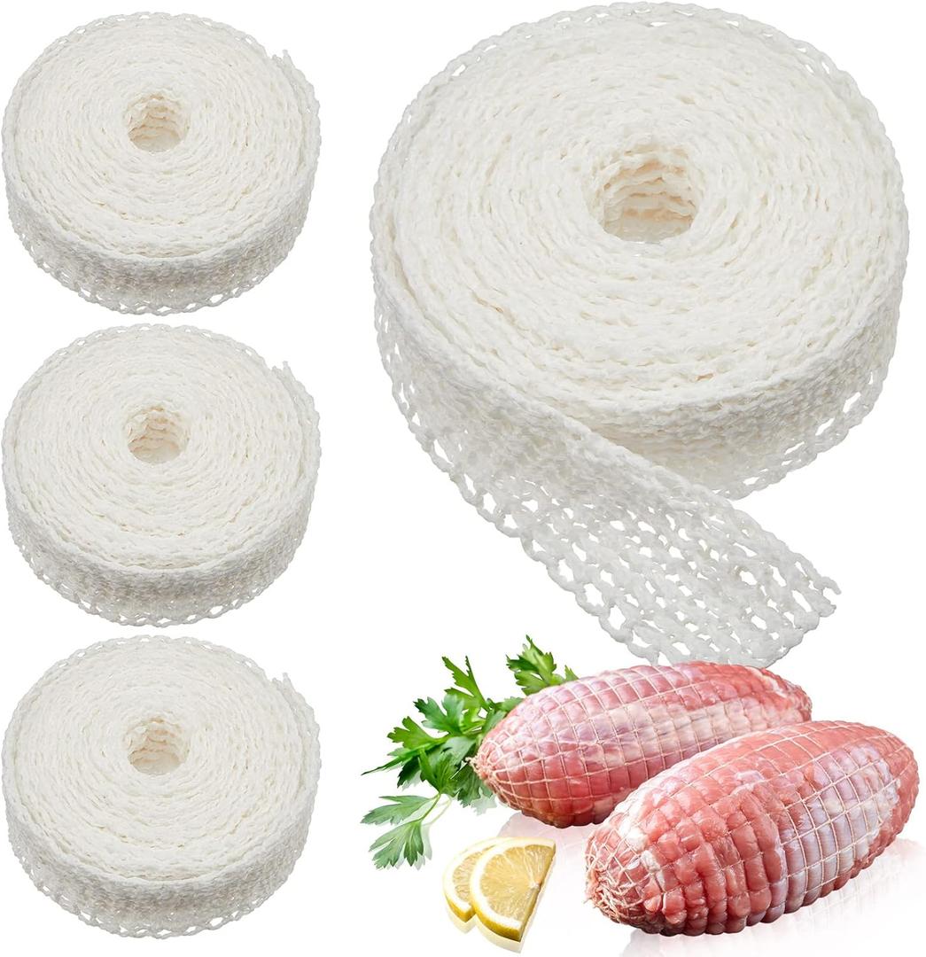 Boyiee 4 Rolls Meat Netting Roll, Size 16 Elastic Smoked Meat Poultry Ham Netting Butcher Twine Cooking String to Tie Making Smoking Drying Ham Sausage