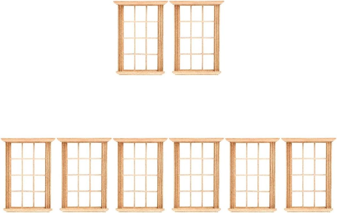 Angoily 1: 12 Scale Dollhouse Windows, 8 Pcs 4" Dollhouse Furniture 12-Pane Unfinished Miniature Craft Wooden Door Frame Photograph Props, Doll House Windows Model, DIY Bedroom