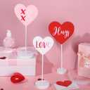 3 Pieces Valentine's Day Heart Shaped Wooden Table Decor with Base Heart Ornaments Valentine's Day Wooden Signs XOXO Love Hugs Tabletop Decoration for Tiered Tray Wedding Decor