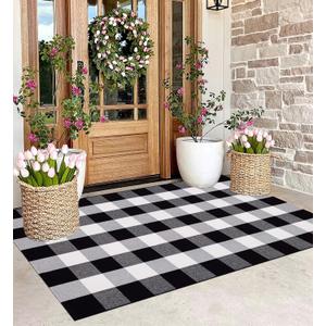 Black and White Outdoor Rug 3'x5'Buffalo Plaid Checkered Front Porch Rug Machine Washable Farmhouse Front Door Mat Outdoor for Front Hello Welcome Mat,Bedroom,Entryway,Patio
