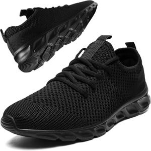 RJYWGS Running Shoes Womens Mens Walking Tennis Gym Sneakers Slip On Comfortable Lightweight Athletic Workout Casual Fashion Sports Shoes, Black, Size Women 9/ Men 8
