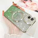 Fiyart Designed for iPhone 11 Case,Compatible with MagSafe Love Heart Plating Camera Protection TPU Magnetic Glitter for Women Girls Shockproof Phone Bumper 6.1"-Green