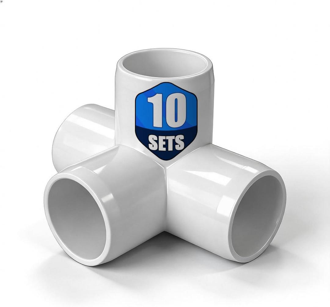 1" 90 Degree PVC 4 Way Tee Fitting, 10 Pcs Pipe Connectors, Schedule 40 Furniture Grade PVC Tee Corner for DIY Frames and Structures