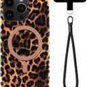 Brown Leopard Print Phone Case for iPhone 16 Pro Max ( 6.9inch ) - Compatible with MagSafe - 10ft Drop Tested, Soft Cheetah Protective Phone Case Cover with Wrist Lanyard Strap for Girls Women