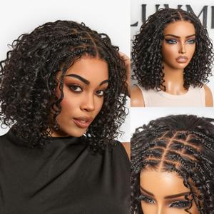 LUVME HAIR Boho Braided Deep Curly 5x5 Closure Lace with Braided Bob Human Hair Wigs Glueless Pre Cut Plucked HD Lace Short Wig Ready to Go Bleached Knots Black Wigs 12 Inches
