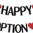 Happy Adoption Day Banner - Adop Celebration Party Decorations, Child Adopted, Pet Adoption Celebration Decorations Black Glitter