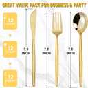 MirthMood 36 PCS Gold Plastic Silverware,Gold Silverware Disposable,Disposable Utensils Heavy Duty,Plastic Cutlery Set,Includes:12 Knives, Forks and Spoons for Party, Birthday,Wedding