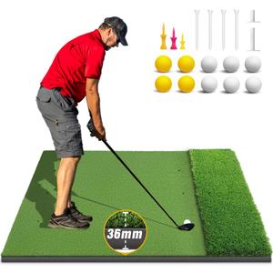 Dual-Turf Golf Mat 36mm: 5x4ft/5x5ft Extra Thick Golf Hitting Mats Practice Outdoor Indoor, High-Density Artificial Hitting Training Matt for Garage Simulator Chipping Driving Swing