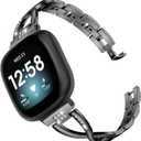 Wearlizer Metal Band Compatible with Fitbit Versa 4/Versa 3/Sense/Sense 2 Bands for Women, Dressy Stainless Steel Bling Rhinestone Link Bracelet Wristband Replacement Strap