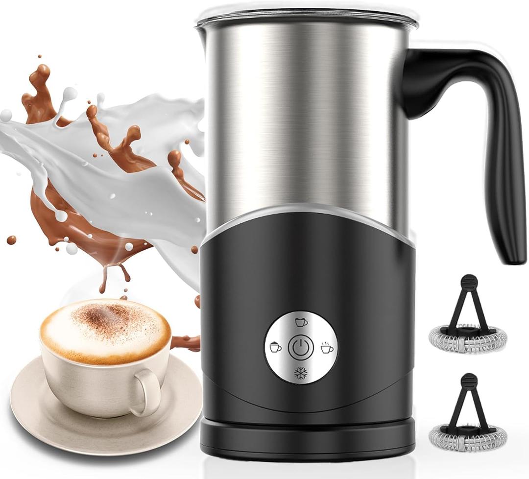 Electric Milk Frother, 4-in-1 Milk Frother and Steamer for Coffee - Warm & Cold Foam with Anti-burn Propeller, 350ml Capacity, Easy to Clean, perfect for Cappuccino, Latte, and Choc, BPA Free (Black)