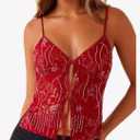 Ythomm Women Sequin Cami Tank Tops Sparkle Rhinestone Sleeveless Camisole Tie Up Front Backless Y2k Crop Tops Summer Clubwear S