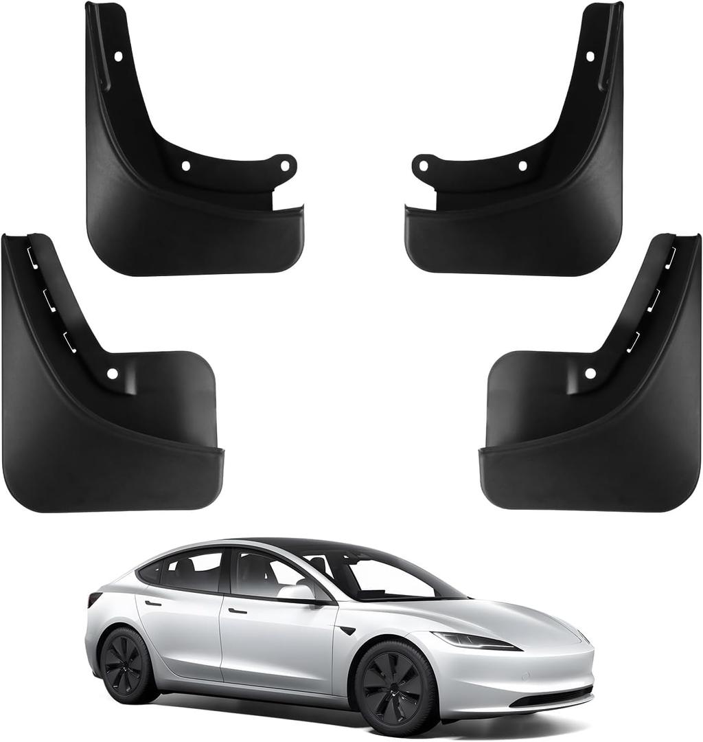 BASENOR Upgraded 2024 2025 Tesla Model 3 Highland Mud Flaps Splash Guards Fenders No Drilling No Tape Mudflaps All Weather Protector Mudguards for Tesla Model 3 Exterior Accessories (Set of 4)
