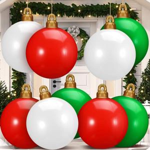 Jetec 9 Pcs 25 Inch Large PVC Inflatable Christmas Ball Ornaments Giant Christmas Blow up Ball Ornaments Oversized Xmas Yard Decorations for Indoor Outdoor Holiday Garden Lawn Yard Porch Tree Decor