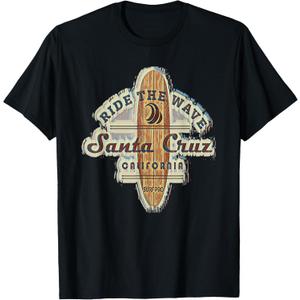 Santa Cruz, Surfer Surfboard Vintage Tshirt T-Shirt (Small, Black)