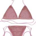 Women 2 Piece Shiny Diamond Crystal Bathing Suit Bikini Sexy Push Up Swimwear for Party Rave Clubwear (Small, Thong Bikini Pink)