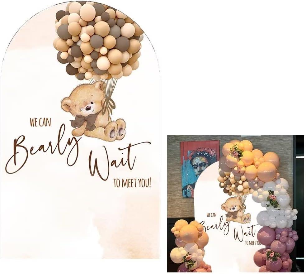 Teddy Bear Arch Backdrop 4x7ft We Can Bearly Wait to Meet You Arched Wall Covers Stretchy Background for Party Decorations Brown Baby Shower Decor Props NO-78