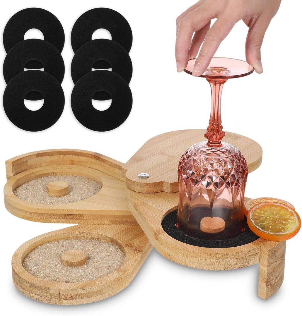 Margarita Salt Rimmer Set for Cocktails, Bamboo 3-Tier Cocktail Glass Rimmer for Salt/Sugar/Lime Seasoning Craft Cocktails Bartender Rimming Station Drink Accessories for Bar With 6 Sponges