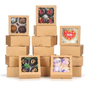 40 Pack Bakery Boxes 4x4x2 Inches Cookies Boxes Mini Bundt Cake Boxes Pie Boxes Cinnamon Roll Treat Boxes Chocolate Truffle Boxes Party Wedding Favor (Brown)
