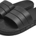 clootess Shower Slide Shoes for Men and Women Home Sandal Bath Slipper Indoor House Pool College Dorm Non-Slip (8.5-9.5 Wide Women/7-8 Men, Black)