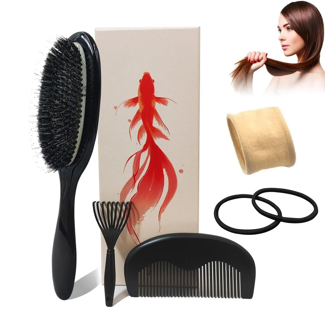 No Shampoo Hair Brush,100% Boar Bristle Hair Brush Set,Hair Brushes for Oily Hair, No Shampoo Hair Brush Fine Hair, Hair Brush for Women,Enhance Shine & Health