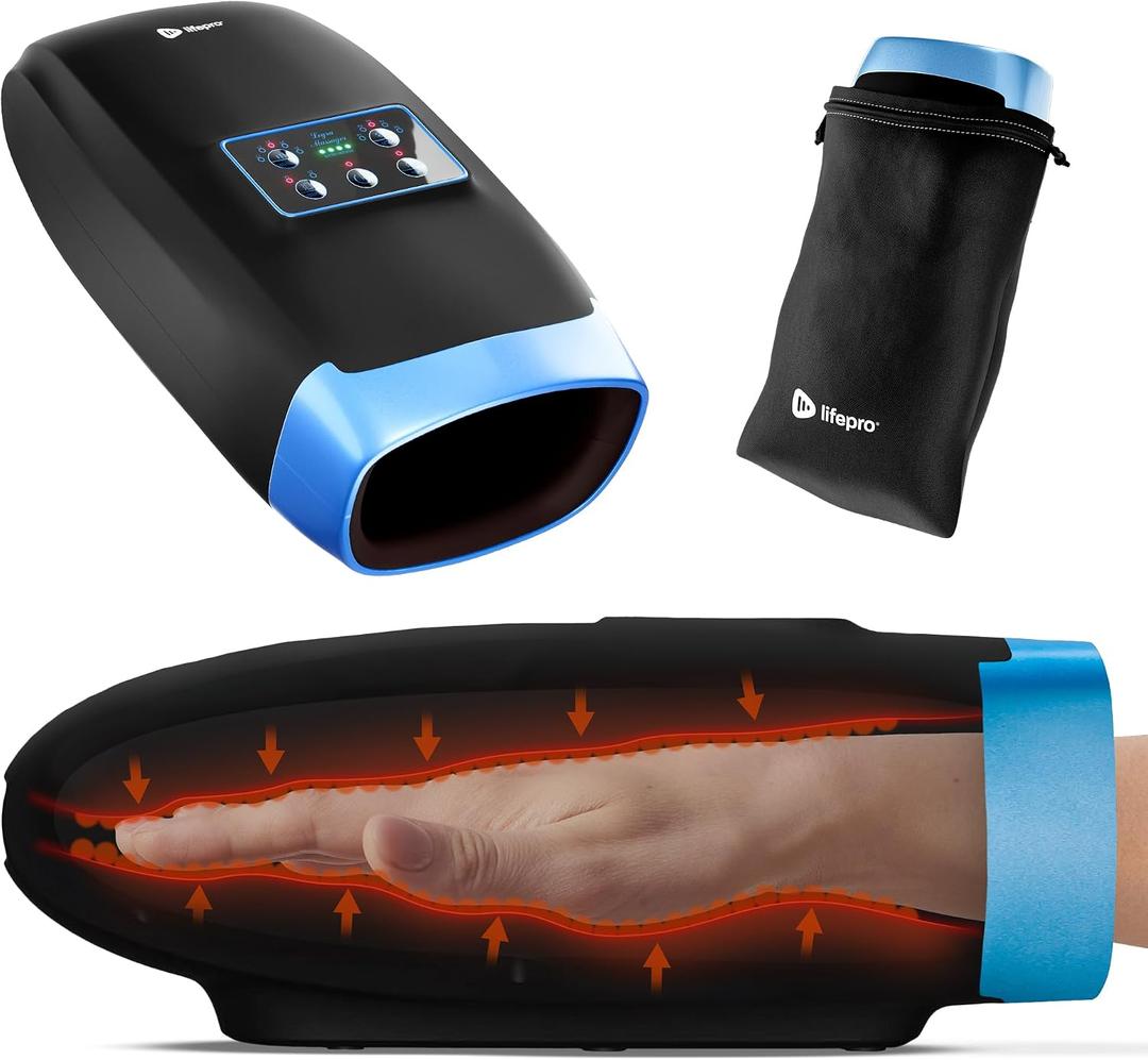 LifePro Legra Hand Massager with Heat and Compression & Cordless Design | Multi Massage Modes, Adjustable Intensity, Quiet Operation — Hand & Wrist Massager for Sore, Stiff, and Sensitive Hands, Black, Standard