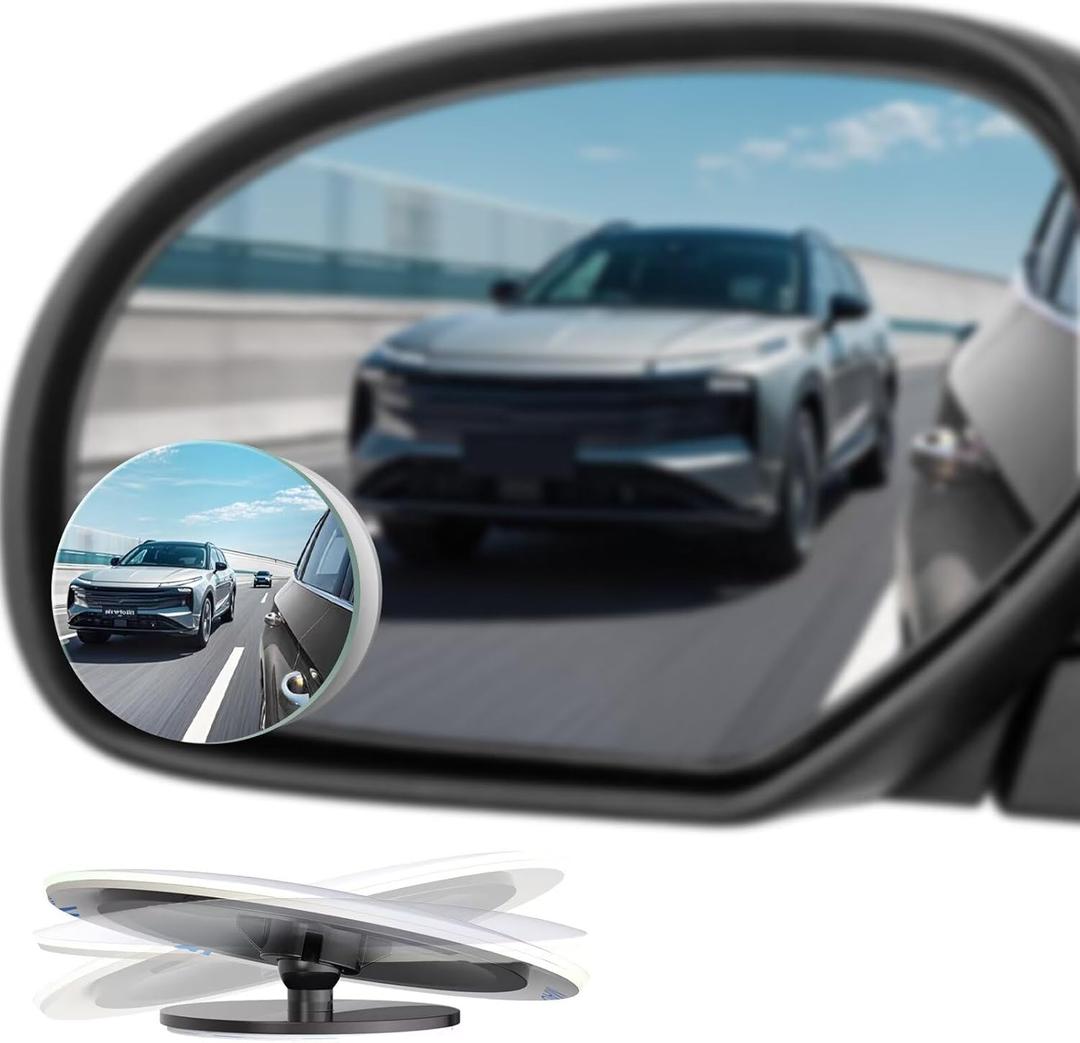 Blind Spot Mirrors 2 Pack, Frameless Side Mirror Blindspot Convex HD Glass Car Accessories, Side View Mirror Blindspot with Wide Angle Adjustable Stick for Car SUV and Trucks