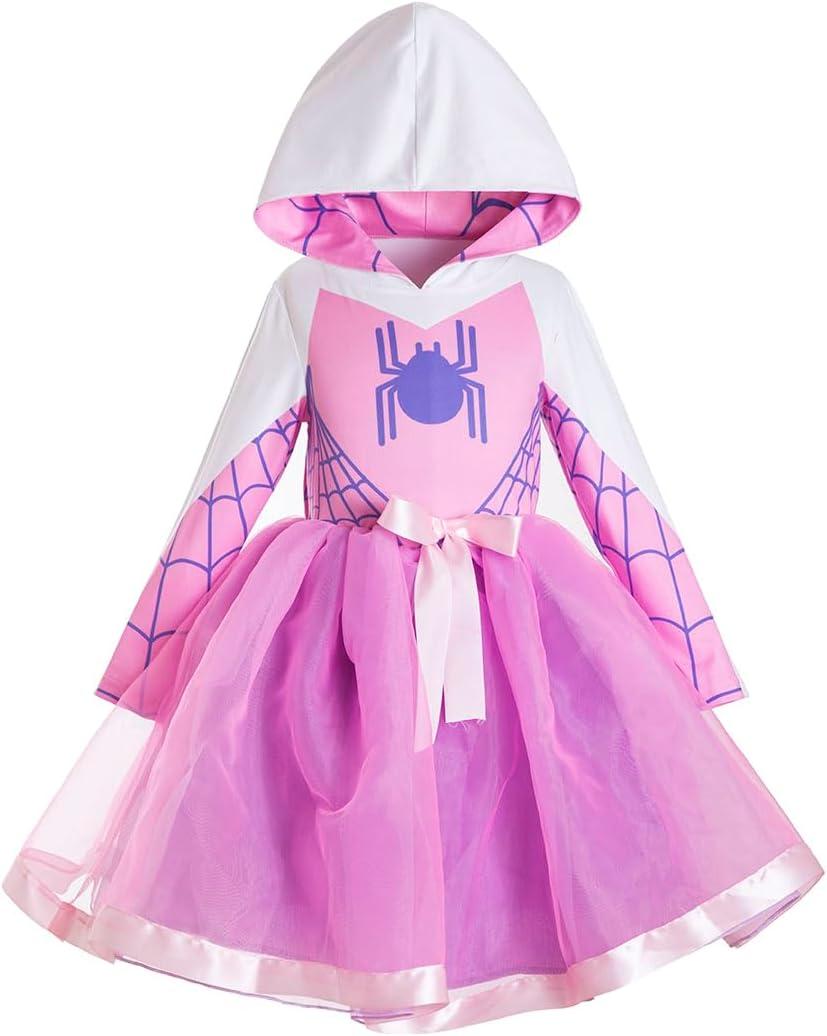 Girls Scary Crochet Tutu dress Spider Witch Halloween Dress Cobweb Birthday Outfits (4T, Pink)