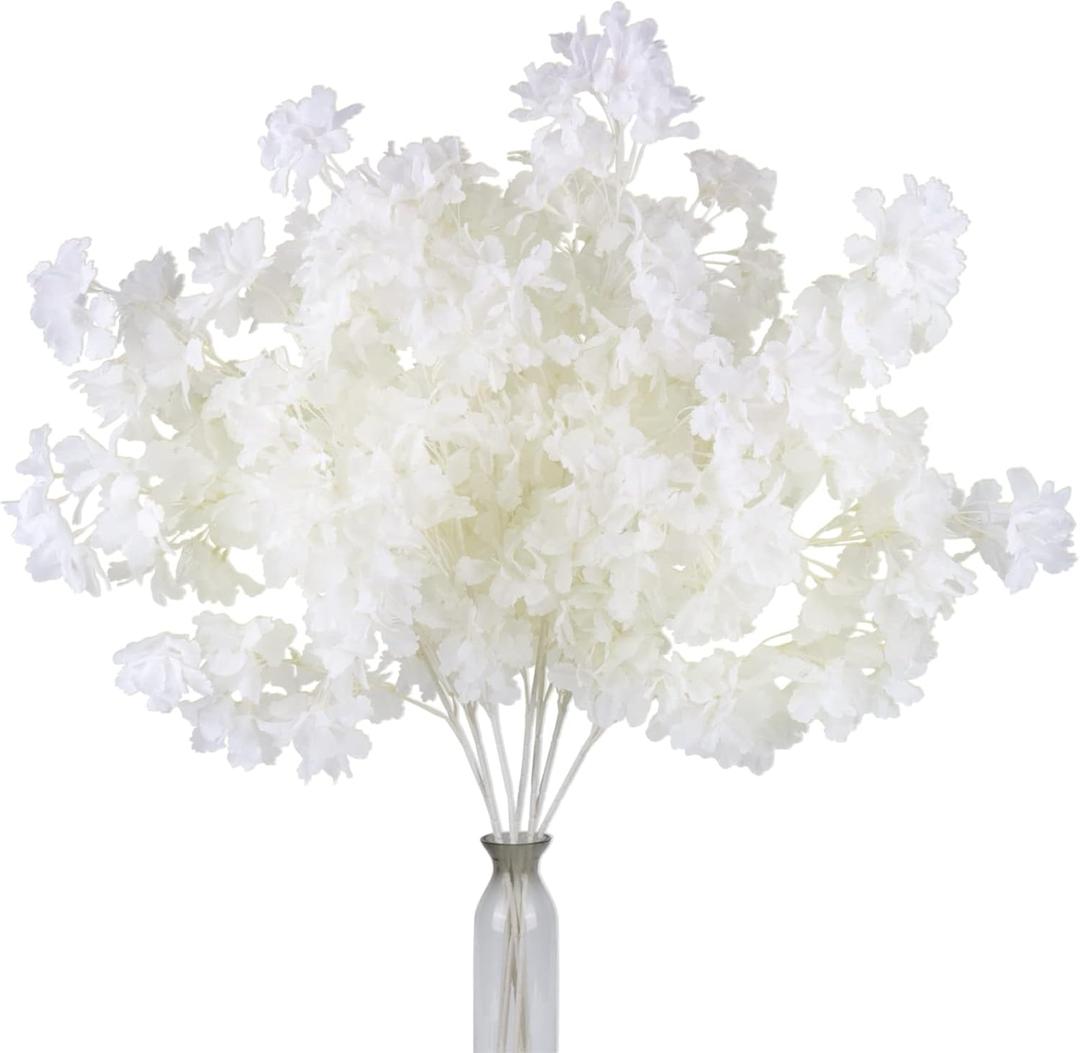 Pusuny Artificial Faux Cherry Blossom Branches Decor, 35 Inch for Tall Floor Vase Used as Wedding Home Decoration, Fake White Flowers for Dinner Table Centrepiece, White, 5PCS