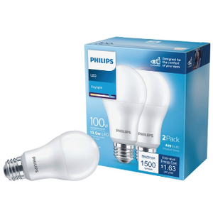 LED 100W Daylight A19 Light Bulb, 2 Pk
