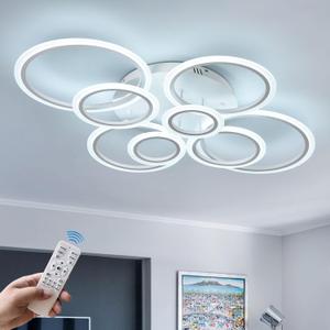 Modern LED Ceiling Light 41inch with Remote Dimmable 8 Ring White Flush Mount Ceiling Light Fixture for Living Room Bedroom Kitchen Dining Room