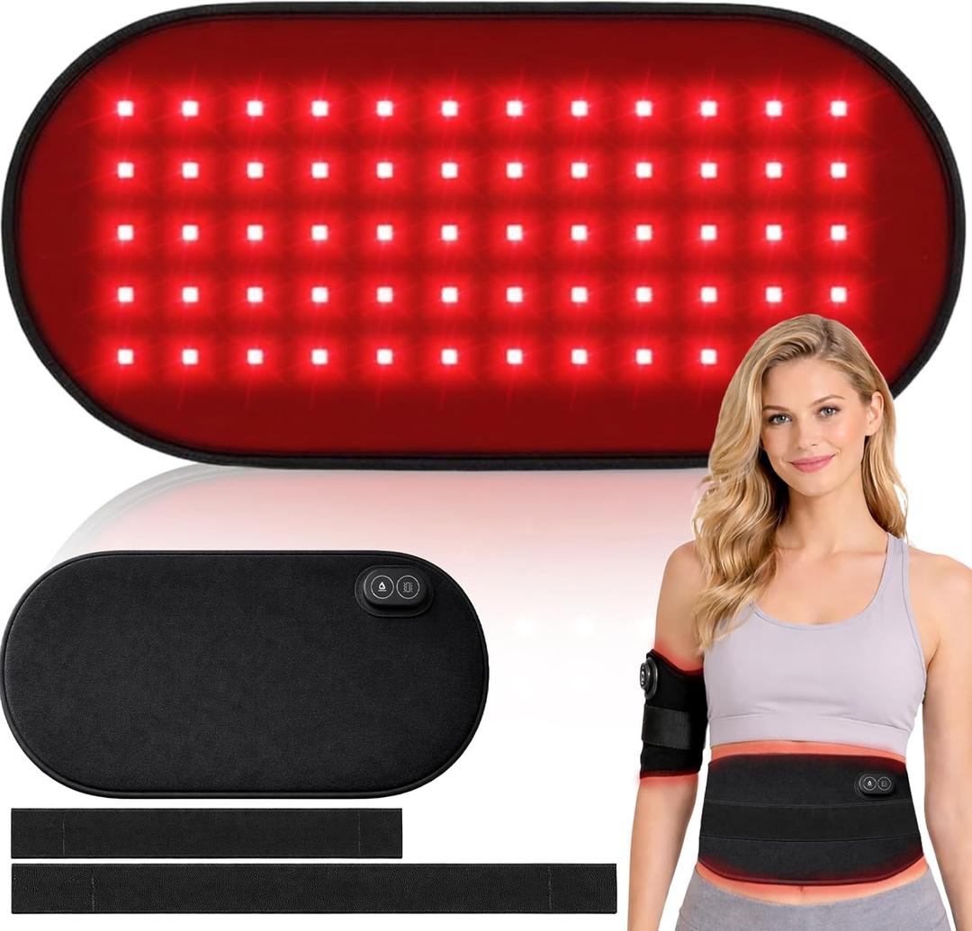 Red Light Therapy Pad for Body-660nm 850nm Dual Wavelength Heating Pad red Light Therapy wrap for Back Waist Shoulder Knee use Portable red Light Belt 5 Heat Levels Dual Straps for Gift(Plug-in Only