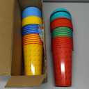 Building Blocks Party Favors Goodie Cups, 24 Pack Birthday Party Cups in 4 Designs, 16OZ Reusable Colorful Blocks Plastic Party Supplies Decorations Cups with Lids Plugs for Kids