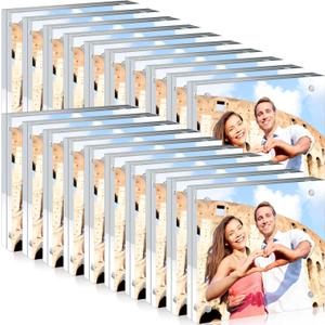 Handepo 20 Pcs Acrylic Picture Frame Bulk Clear Acrylic Photo Frame Magnetic Desktop Display Double Sided 20 mm Thickness Freestanding for Bedroom Living Room Home Office(4 x 4)