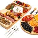 Charcuterie Board Gift Set - Bamboo Cheese Board & Serving Tray for Meat, Cheese, Crackers, Fruit - Large Wooden Charcuterie Boards for Parties - Wedding Gift, Housewarming, Gifts for Women & Couples