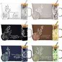 Fumete 6 Sets Christian Gifts for Women Bible Verse Flower Makeup Bags Religious Glass Coffee Cup with Handle Bamboo Lid Straw Mini Compact Mirrors for Church Sunday School Teacher Nurse CNA Week Gift