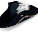 Black Pirate Hat with White Feather Colonial Tricorn Hats for Halloween Cosplay Vintage Captain Hats for Adults (One Size)