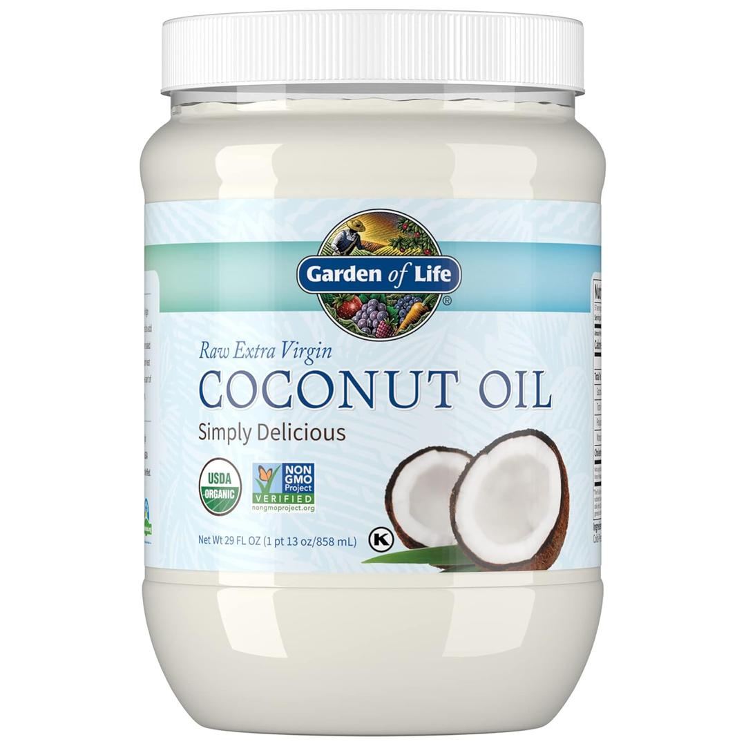 Garden of Life Coconut Oil for Hair, Skin, Cooking - Raw Extra Virgin Organic Coconut Oil, 57 Servings - Pure Unrefined Cold Pressed Oil with MCTs for Body Care or Baking, Aceite de Coco Organico (29 Fl Oz (Pack of 1))