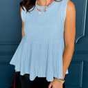Saodimallsu Womens Peplum Ribbed Tank Tops Cute Sleeveless Knit Ruffle Crew Neck 2026 Summer Sweater Vest Sky Blue (Blue), Medium