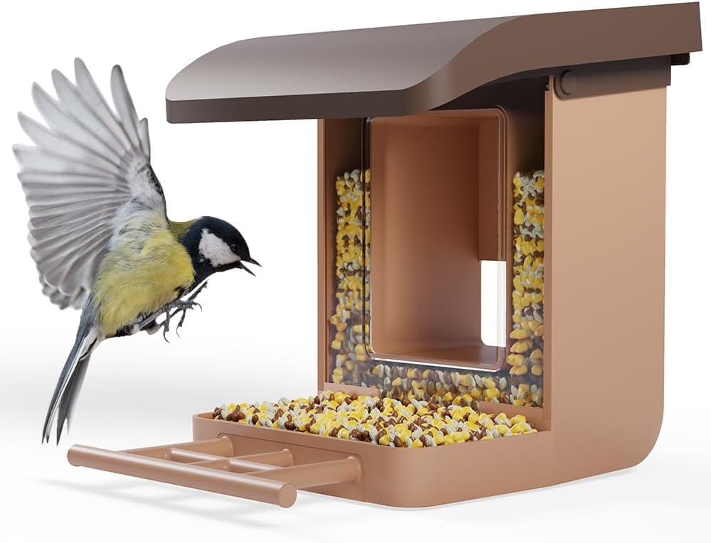 Bird Feeder Camera Case Compatible with Battery Cam Pro, Wyze Cam Outdoor v1/v2, Wyze Camera v4/v3/v3 Pro, 5 DIY Mounting Methods, with a Macro Lens (Solar Panel/Camera NOT Included), Brown