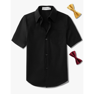 Boys Short Sleeve Dress Shirts Solid Poplin Soft Stretch Fabrics with Two Bow Tie Set, M