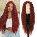 30inch Curly Wig Long Synthetic Wigs for Black Women Ginger Red Deep Wave Synthetic Curly Wig Lace Front with 4" Simulated Scalp Natural Crimps Curls Hair Replacement Wig 350#