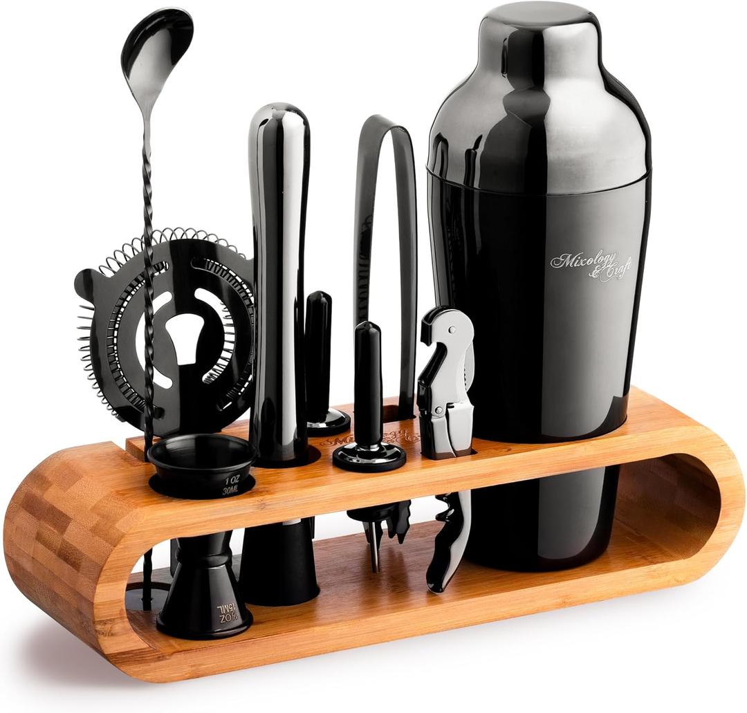 Mixology & Craft Bartender Kit: 10-Piece Bar Tool Set with Bamboo Stand | Perfect Home Bartending Kit and Martini Cocktail Shaker Set Great Drink Mixing Experience | Fun Housewarming Gift (Gun-Metal) (Gun-metal)